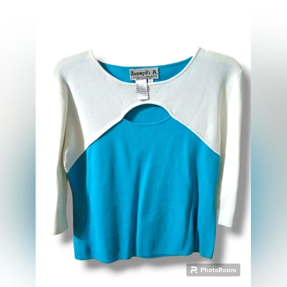 Joseph A. Blue/White Quarter Sleeve Blouse - Picture 1 of 3